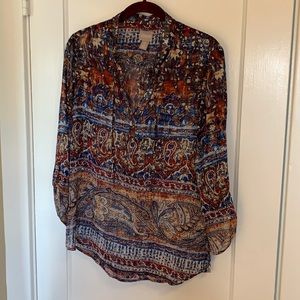 Chico’s Blue Rust White Paisley Tunic Top 0 Small